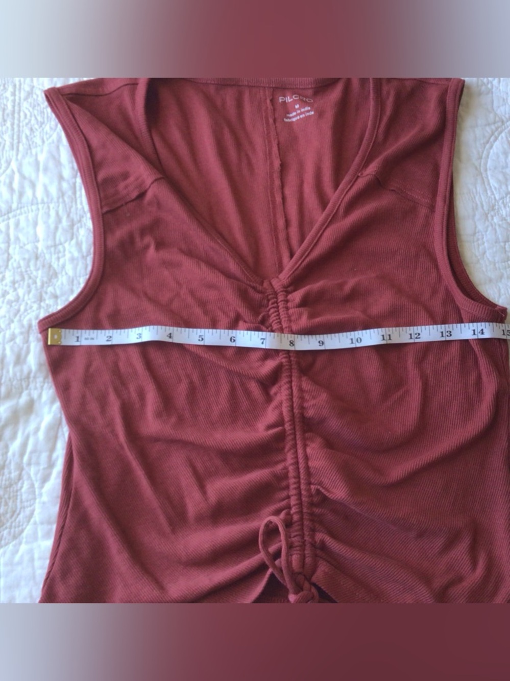 Pilcro Rust Drawstring Ruched V-Neck Tank - Picture 6 of 6